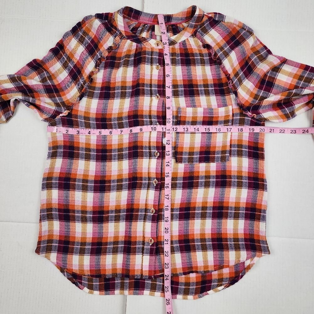 Anthropologie Pilcro Breezy Button Front Plaid Ruffle Blouse Top Shirt - Picture 7 of 16